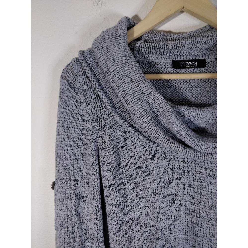3/$20 Threads Saks Fifth Avenue Gray Chunky Knit Cowl Neck Pullover Sweater M - Picture 2 of 9